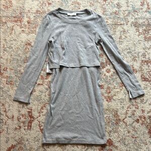 Legoe Heritage Gray Long Sleeve Layered Maternity Dress